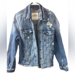 Hollister Distressed Ripped Denim Jean Jacket Women’s Frayed Hem Med Y2K cotton
